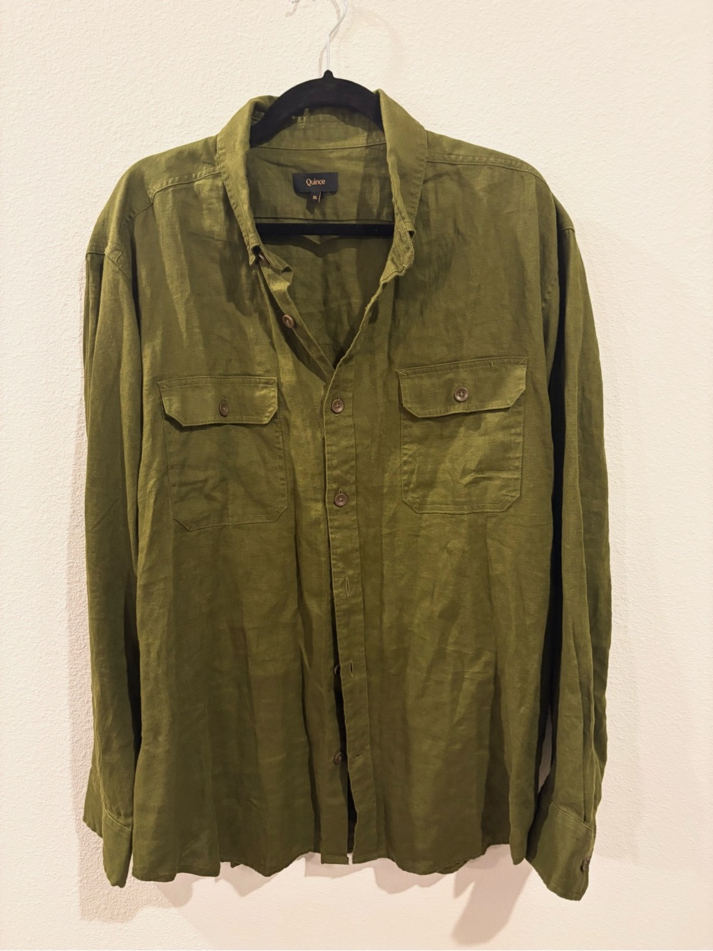 Quince Men's Olive Casual Button-Down Shirt 100% European Linen